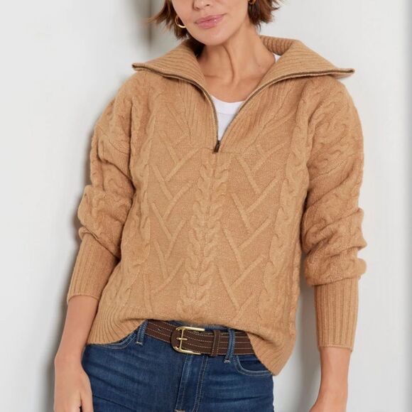 John + Jenn Leia Cable Quarter Zip Carmel Small Nwt - Picture 1 of 6
